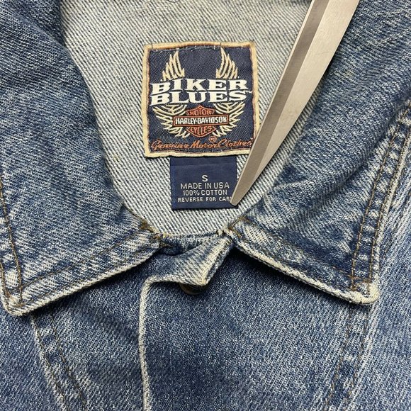 Vintage 90’s Harley Davidson Denim Jean Jacket Size Small Bike Made in USA - Picture 9 of 9